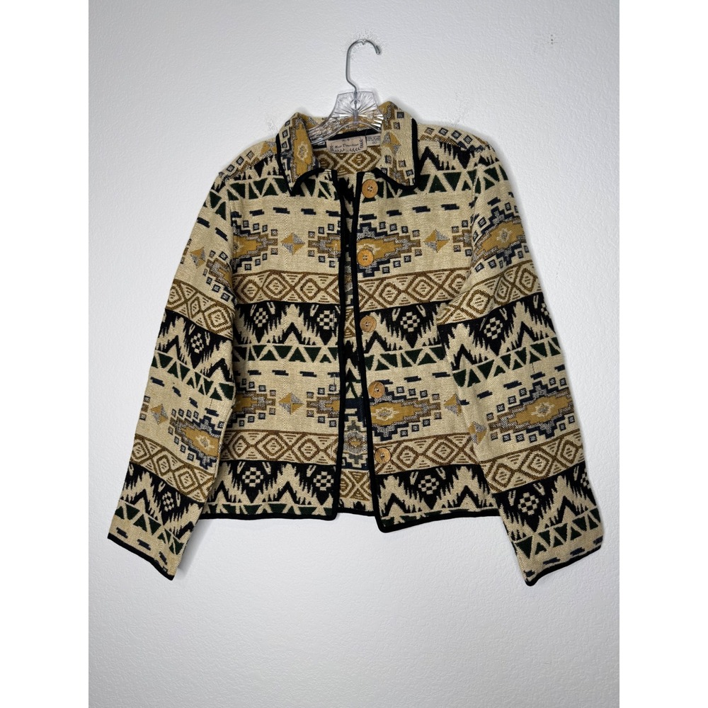 New Direction Southwestern Tapestry Jacket Cotton Geometric Button Front XL